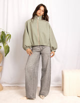 Oversized checked balloon bomber jacket