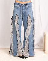 Vintage customized upcycled Levi's sparkly zipper jeans