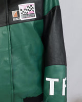 Oversized vegan leather motor race bomber jacket