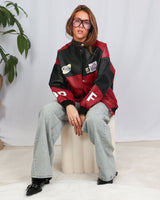 Oversized vegan leather motor race bomber jacket