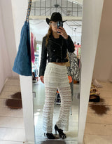 Ruffled lace trousers