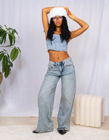 Sparkly mid waist wide jeans