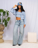 Sparkly mid waist wide jeans