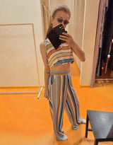 Stripe print wide leg trousers