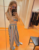 Stripe print wide leg trousers