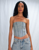 Sparkly detail denim tube top