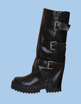 Vegan leather fold over buckle boots