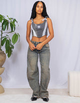 Vintage customized adidas adjustable corset top with bows