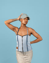 Vintage customized Levi’s denim patchwork tube top