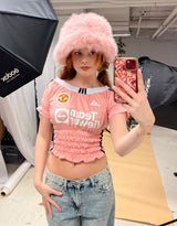 Vintage customized football off shoulder band top