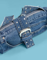 Vintage customized front buckle denim bag