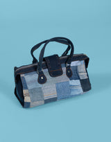 Vintage customized front buckle denim patches bag