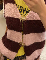 Wool blend striped sun detail sleeveless vest