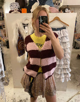 Wool blend striped sun detail sleeveless vest