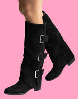 Fold over triple buckle boots