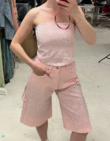 Denim sparkly tube top