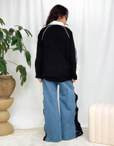 Oversized rugby with lace panels top