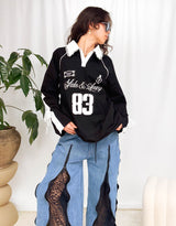 Oversized rugby with lace panels top