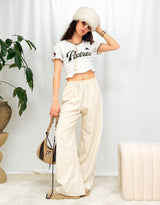 Wide leg drawstring trousers with side detail