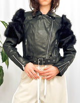 Faux fur detail sleeves cropped biker jacket