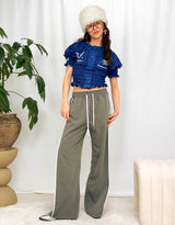 Wide leg drawstring trousers with side detail