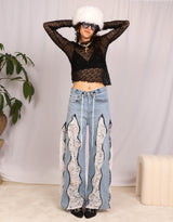 Lace asymmetric long sleeve top I