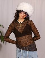 Lace asymmetric long sleeve top I
