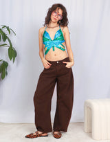 Balloon denim pants with utility seams