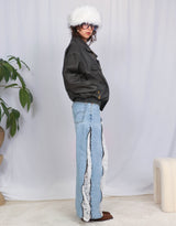 Oversized vegan leather bomber jacket