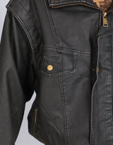 Oversized vegan leather bomber jacket