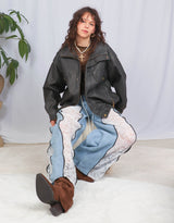 Oversized vegan leather bomber jacket