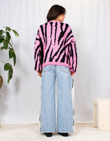 Zebra print wool blend balloon sleeves sweater