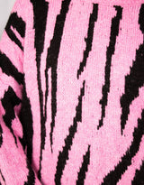 Zebra print wool blend balloon sleeves sweater