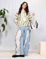 Zebra print wool blend balloon sleeves sweater