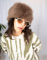 Zebra print wool blend balloon sleeves sweater