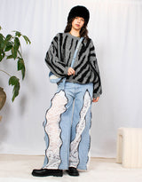 Zebra print wool blend balloon sleeves sweater