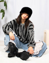 Zebra print wool blend balloon sleeves sweater