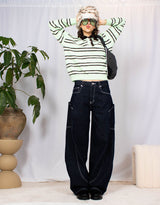 Wool blend striped knitted polo sweater