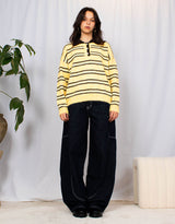 Wool blend striped knitted polo sweater