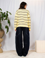 Wool blend striped knitted polo sweater
