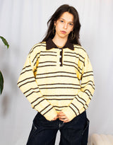Wool blend striped knitted polo sweater