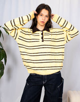 Wool blend striped knitted polo sweater