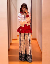 High waisted polka dot lace wide pants