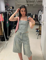 Sparkly detail denim tube top