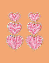 Beaded sparkly triple heart earrings