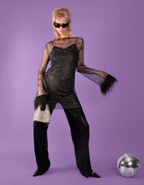 Glitter net longsleeve w/ fluffy sleeves