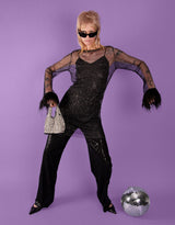 Glitter net longsleeve w/ fluffy sleeves