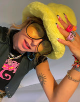 Neon faux fur bucket hat