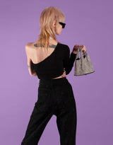 Strass fringe one shoulder crop top