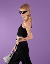 Strass fringe one shoulder crop top